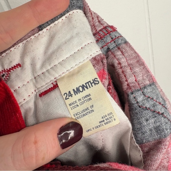 Vintage OshKosh Toddler Red & Black Checkered Corduroy Overalls Size 24 Months - Picture 7 of 8